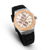 Saint Honore New Haussman Gents White Dial Stainless Steel Silver Rose Gold Case Black Silicon Strap Watch
