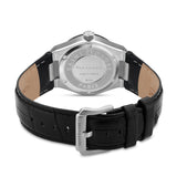 Saint Honore Haussman Gents Black Dial Stainless Steel Silver Case Black Leather Strap Watch