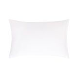 A plain white rectangular fabric pillowcase with smooth texture and simple sewn edges.