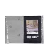 Packaged duvet cover set, light gray with thin dark gray horizontal stripes and scattered 'BB' logos.