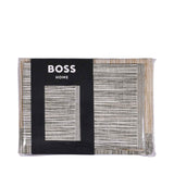 Bedding set with horizontal thin stripes in light and dark grey, and vertical thin stripes in light brown/tan.