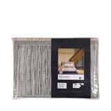 Duvet cover set with a pattern of thin vertical stripes in white, black, and light brown.