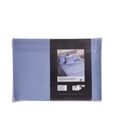 Light blue bedding set featuring a duvet cover, flat sheet, and pillowcases, all with a subtle square grid texture.