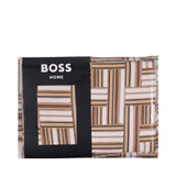 Duvet cover set with a geometric pattern of intersecting brown, beige, white, and black stripes.