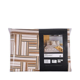 Duvet cover set with a geometric pattern of interlocking white, beige, brown, and black rectangular bars.
