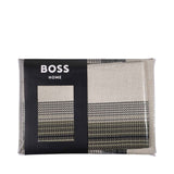 Light beige duvet cover set with textured horizontal stripes woven in black and dark green.