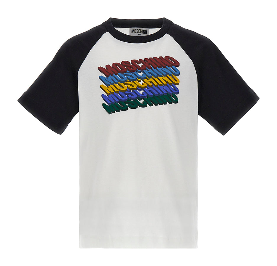 Moschino Kids Boy's White & Black T-Shirt | GCC | Kids and Teens | Kids and Teens Boy Tops | Kids and Teens Tops | Kids Boys (3 YRS -16 YRS) | Kids Clothing | Kids Fashion | Kids T-Shirts | Kids Teen Collection