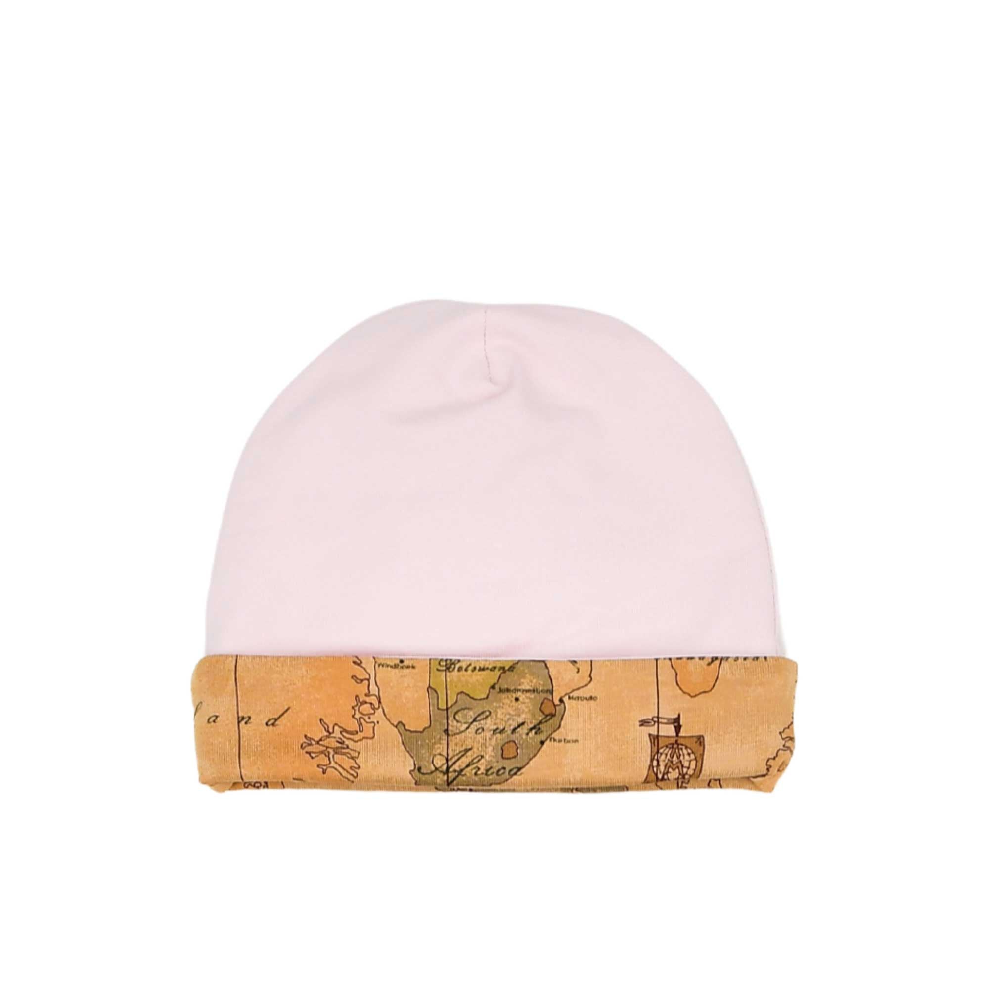 Hat only back view of the Alviero Martini Kids Newborn Pink Geo Sleepsuit Set with Hat & Bib. Order Online Today at Blue Salon Qatar