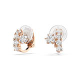 A high-resolution front studio view of the Swarovski Matrix clip-on earrings, displaying the pair in 18K rose gold plating with sparkling round-cut clear crystal arrangements.