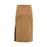 Ermanno Firenze camel high-waisted mini-skirt with tonal floral embroidery and elegant wool-blend finish. Order Online Today.