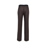 Ermanno Firenze dark brown straight-leg trousers with high elastic logo waistband for a sleek, tailored look. Available for Online Purchase.