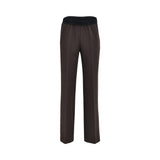 Ermanno Firenze dark brown straight-leg trousers with high elastic logo waistband for a sleek, tailored look. Available for Online Purchase.