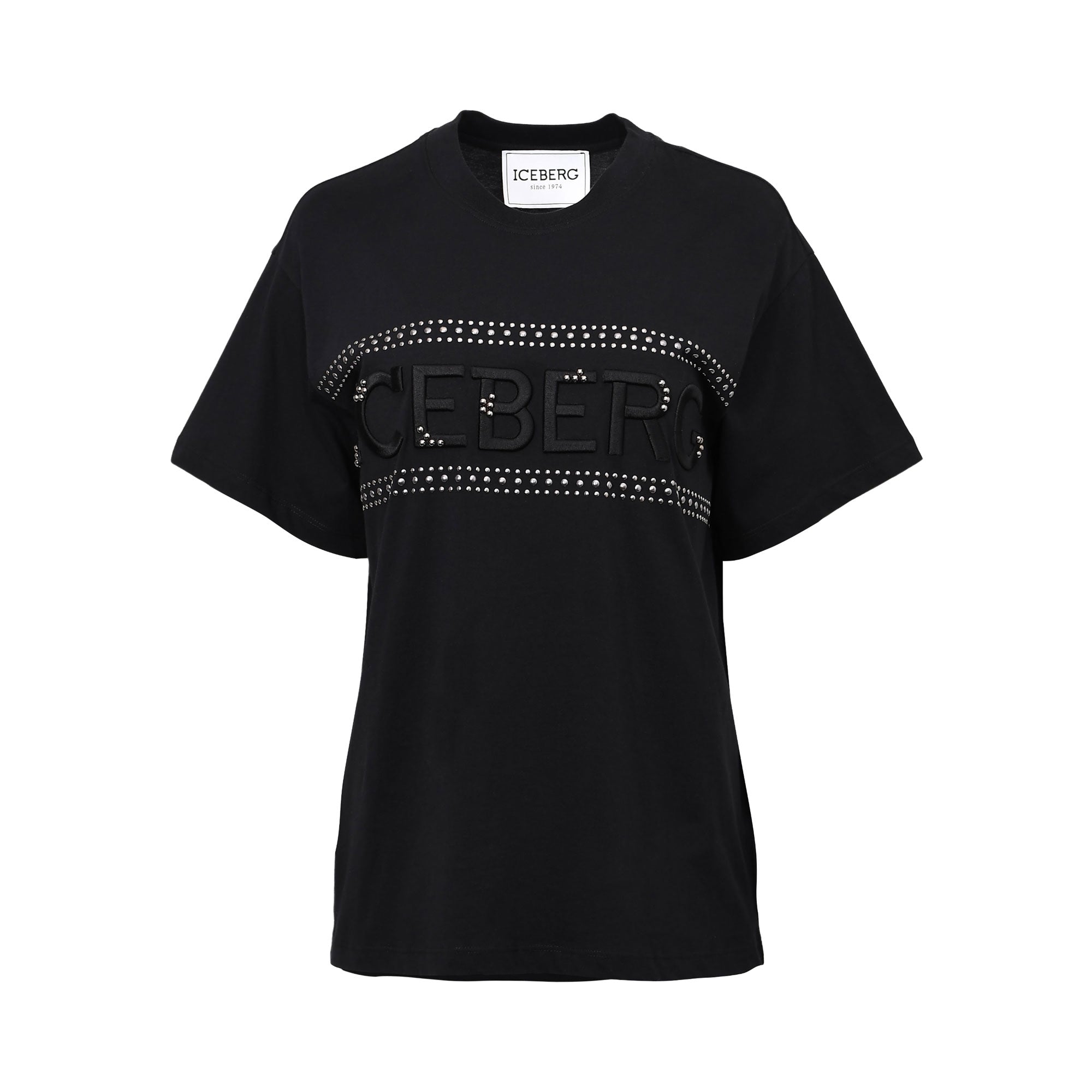Iceberg Women's Black Crew Neck T-Shirt with Embossed Logo and Stud Detail | Clothing | GCC | Women | Women All Clothing | Women T-Shirts | Womens | Womens Fashion Iceberg Women's Black Crew Neck T-Shirt with Embossed Logo and Stud Detail | Clothing | GCC | Women | Women All Clothing | Women T-Shirts | Womens | Womens Fashion