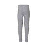 Grey melange joggers with an elastic waistband, a back welt pocket on the left, and ribbed cuffs.
