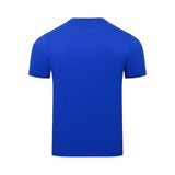 Plain royal blue short-sleeved t-shirt, back view, with a crew neck and smooth fabric.