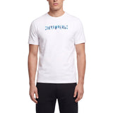 White short-sleeved t-shirt with a blue and grey gradient "BIKKEMBERGS" logo across the chest.