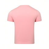 Candy pink short-sleeve t-shirt. Smooth knit fabric, crew neck, and simple hem and sleeve cuffs.