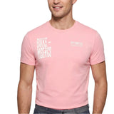 Candy pink men's short-sleeved t-shirt with a crew neck and white Bikkembergs graphic prints on the chest.