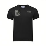 Black short-sleeved t-shirt with a crew neck. Features "BIKKE-MBERGS" in distressed silver-grey on the left chest and "BIKKEM