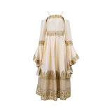 Ik Line Women's Off-white & Gold Embroidered Cold-Shoulder Jalabiya