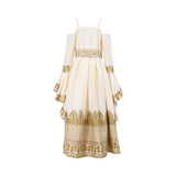 Ik Line Women's Off-white & Gold Embroidered Cold-Shoulder Jalabiya