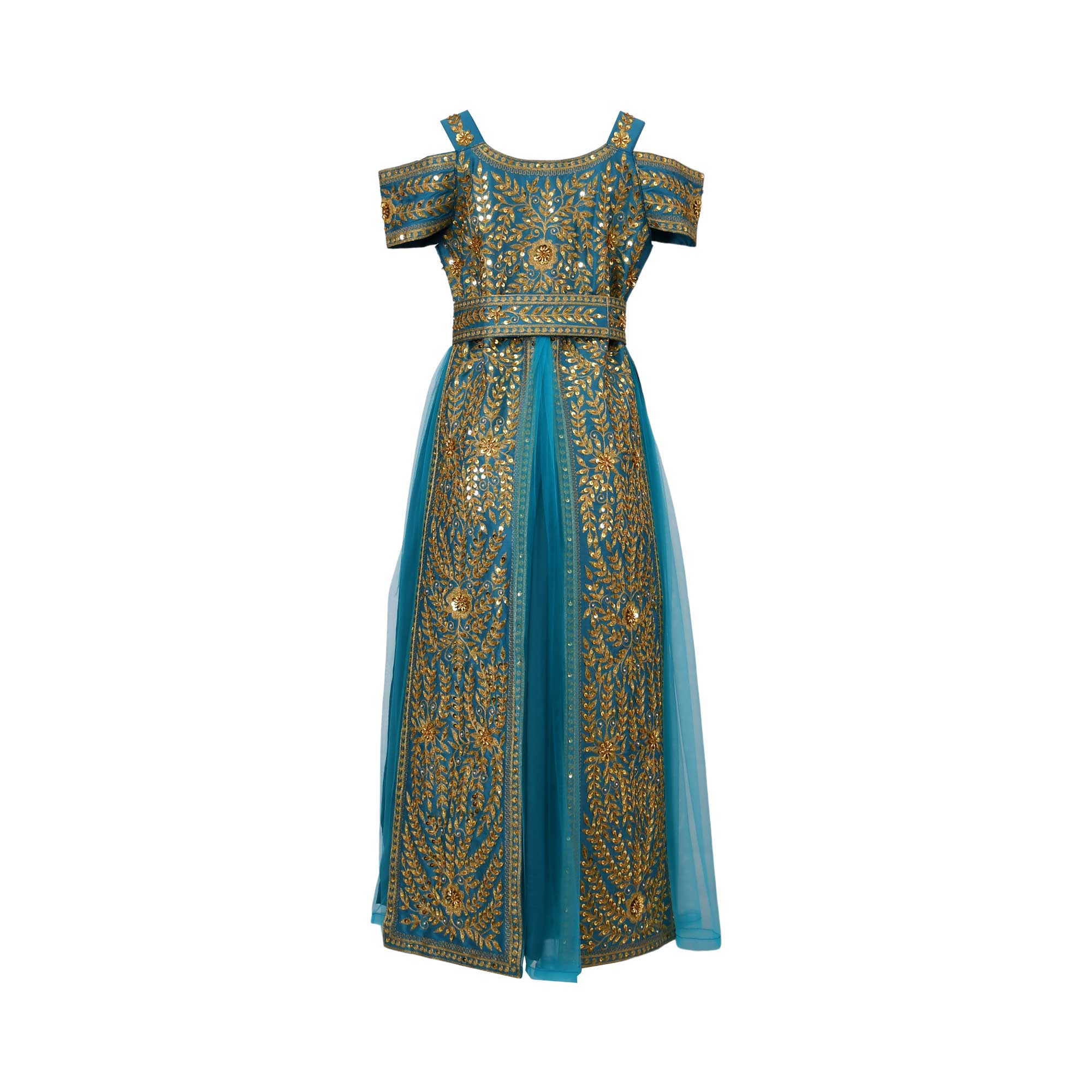 Ik Line Women's Teal & Gold Heavily Embellished Cold-Shoulder Jalabiya | Clothing | departure-to-desk | GCC | Jalabiya | Kaftans & Abayas | new-season-2025 | Women | Women All Clothing | Women All Clothing Traditional Wear Ramadan Edit | Womens | Womens F Ik Line Women's Teal & Gold Heavily Embellished Cold-Shoulder Jalabiya | Clothing | departure-to-desk | GCC | Jalabiya | Kaftans & Abayas | new-season-2025 | Women | Women All Clothing | Women All Clothing Traditional Wear Ramadan Edit | Womens | Womens F