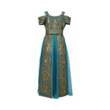 Ik Line Women's Teal & Gold Heavily Embellished Cold-Shoulder Jalabiya