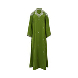 Ik Line Women's Olive Green Embellished High-Neck Jalabiya