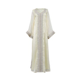 Ik Line Women's Ivory Embellished Sheer Jalabiya with Silver Accents