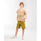 Ein Ghein Kids Boy's Light Brown with White & Green Embroidery & Print