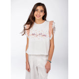 Ein Ghein Kids Girl's White Top with Crochet Sleeves