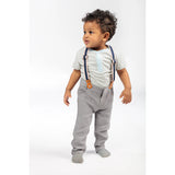 Ein Ghein Kids Baby Boy's Light Grey with Navy & White Suspenders