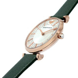 Emporio ArmaniWomen's Rose Gold Case Green Leather Strap Watch