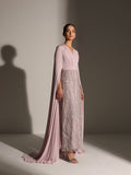 Velvety Couture Women's SUNDUS Cape Gown – Sequin Embellished Column Dress with Draped Sleeves
