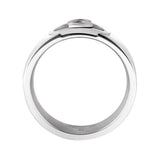 Interior view of the Paolo stainless steel ring, demonstrating the smooth comfort-fit inner wall and etched brand authentication hallmark.