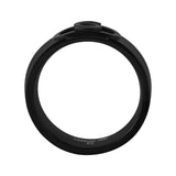 Interior view of the Paolo black stainless steel ring, demonstrating the smooth comfort-fit inner wall and etched brand authentication hallmark.