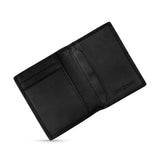 An interior studio shot of the Saint Honoré Mael card holder opened flat, displaying the horizontal card pockets on the left, the clean asymmetric pocket on the right, and the debossed brand name.