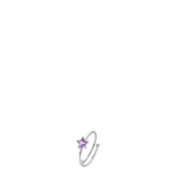 Silver-toned open-ended ring with a purple star-shaped zircon on one end and a small spherical bead on the other.