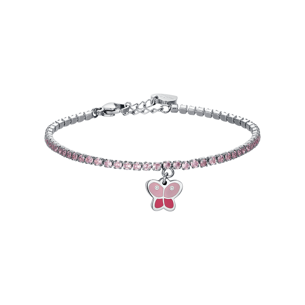 Luca Barra Girl's Tennis Bracelet In Steel With Pink Crystals And Butterfly | Kids and Teens | Kids and Teens Girl Accessories | Kids and Teens Girl Bracelets | Kids Girls (3 YRS -16 YRS)