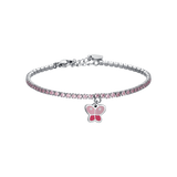 Luca Barra Girl's Tennis Bracelet In Steel With Pink Crystals And Butterfly