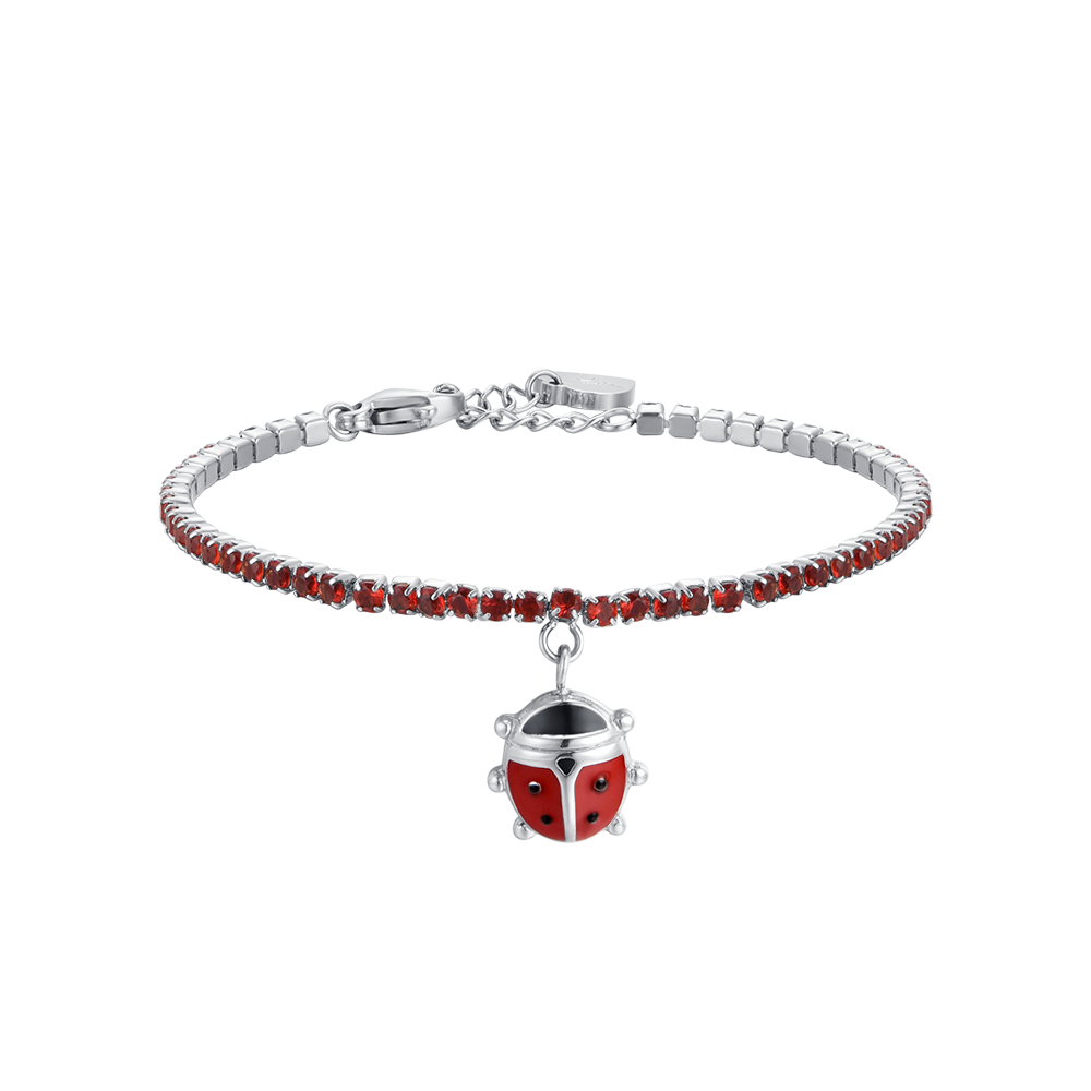 Luca Barra Girl's Tennis Bracelet In Steel With Red Crystals And Ladybug | Kids and Teens | Kids and Teens Girl Accessories | Kids and Teens Girl Bracelets | Kids Girls (3 YRS -16 YRS)