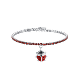 Luca Barra Girl's Tennis Bracelet In Steel With Red Crystals And Ladybug
