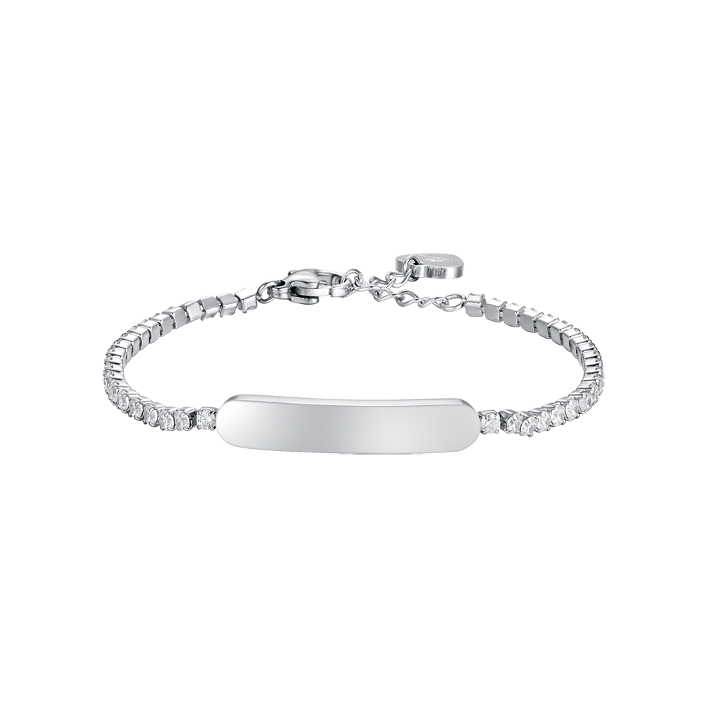 Luca Barra Girl's Tennis Bracelet In Steel With White Crystals And Plate | Kids and Teens | Kids and Teens Girl Accessories | Kids and Teens Girl Bracelets | Kids Girls (3 YRS -16 YRS)