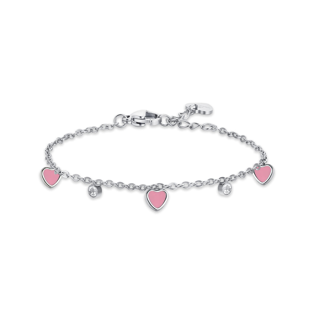 Luca Barra Girl's Steel Bracelet with Pink Heart | Kids and Teens | Kids and Teens Girl Accessories | Kids and Teens Girl Bracelets | Kids Girls (3 YRS -16 YRS)