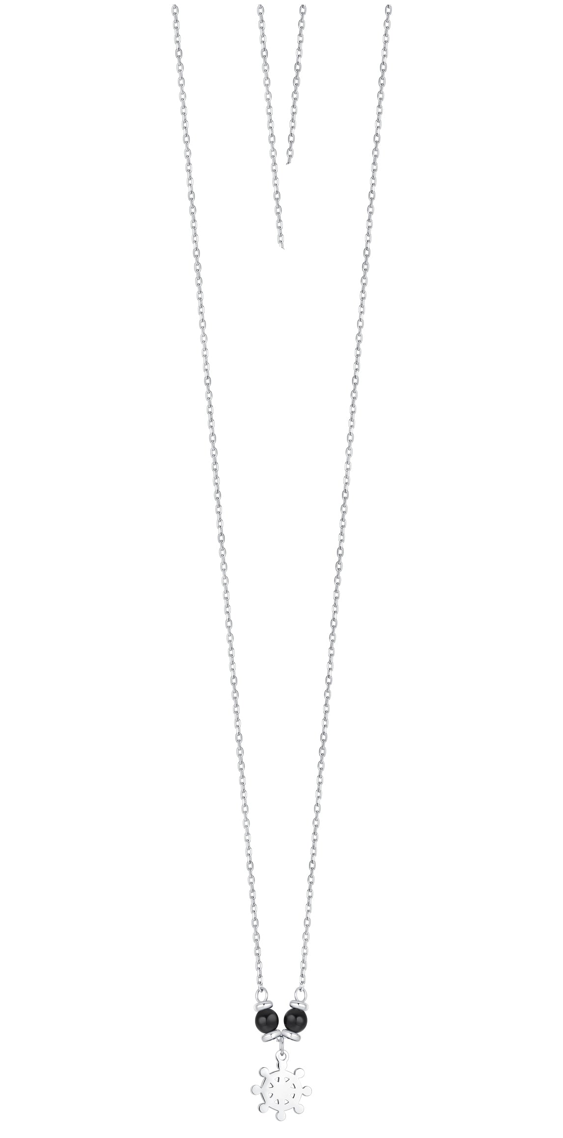 Luca Barra Steel Children Necklace with Rudder and Agate Stones