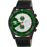 Just Cavalli Subversia Gents Silver Green Dial Black Color Case  Black Leather Strap Watch
