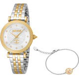 Just Cavalli Ladies Silver Grey Dial Two-Tone Watch and Bracelet Set