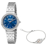 Just Cavalli Brave Snake Ladies Blue Dial Silver Watch and Bracelet Set