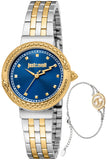 Just Cavalli Brave Ladies Blue Dial Two-Tone Watch and Bracelet Set
