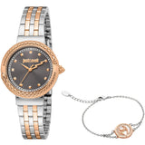 Just Cavalli Brave Snake Ladies Dark Gray Dial Two Tones Watch and Bracelet Set